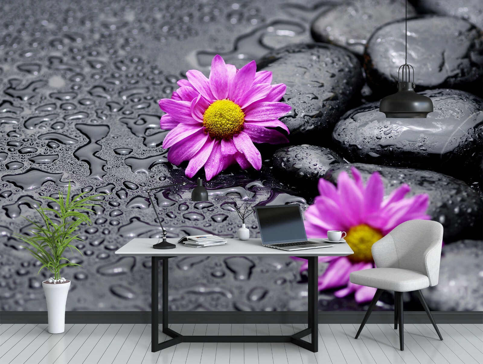 3D Purple Petal Stone KEP300 Wallpaper Mural Self-adhesive Removable ...