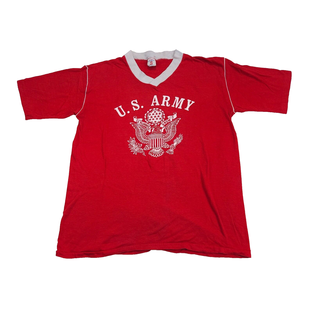 Vintage 1970s US Army E Pluribus Unum Ringer T Shirt Military FT 