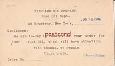 1904 STANDARD OIL CO 1 Car Fuel Oil ordered by Farr Alpaca Co, Henry Fisher