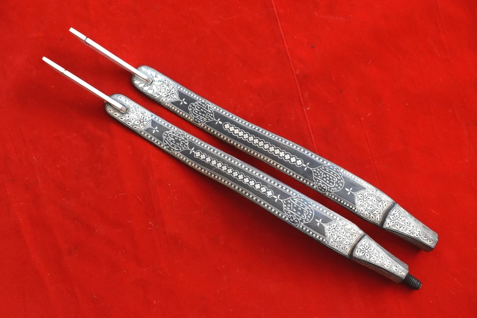 Arco e flecha vintage mogol islâmico otomano prata damasceno todo em aço decoração - Imagem 4 de 4