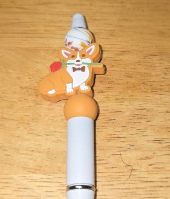 Handmade Beaded Cute Corgi  Holding A Rose White Pen