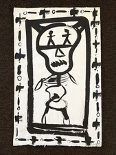 Original 80s Outsider Art Figural Painting Stuart Buehler 12x19"