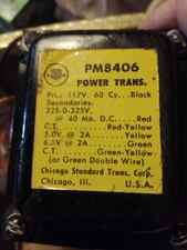STANCOR PM8406 POWER TRANSFORMER PRI :117V , SEC: 325-0-325V , 6.3V , 5.0V
