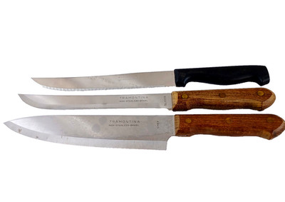 Tramontina Inox Kitchen Knive lot of 3 Stainless Steel Brazil Chef Slicer