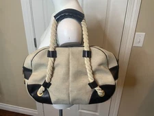 Saint Laurent Tan Canvas Twisted Rope Handle Satchel Purse Bag