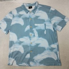 Paul Smith Shirt Mens Large Blue Graphic Abstract Button-Up Cotton Short Sleeve