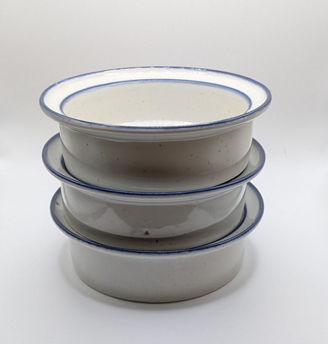 Vintage Dansk Blue Mist Rim Soup Bowls Set of 3 6"x2" Speckled Design Blue Trim