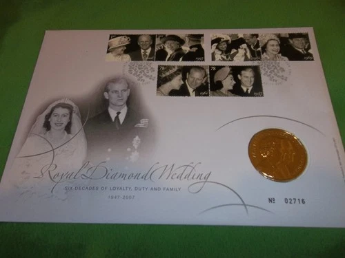 GB 2007 PNC £5 Coin cover, Royal Diamond Wedding, Queen Elizabeth