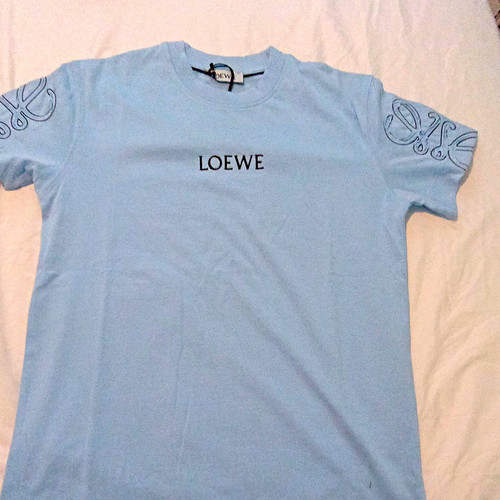 Loewe, Loewe Men's S Blue Logo Crew Neck Short Sleeve Cotton Blend T-Shirt New w/ Tags