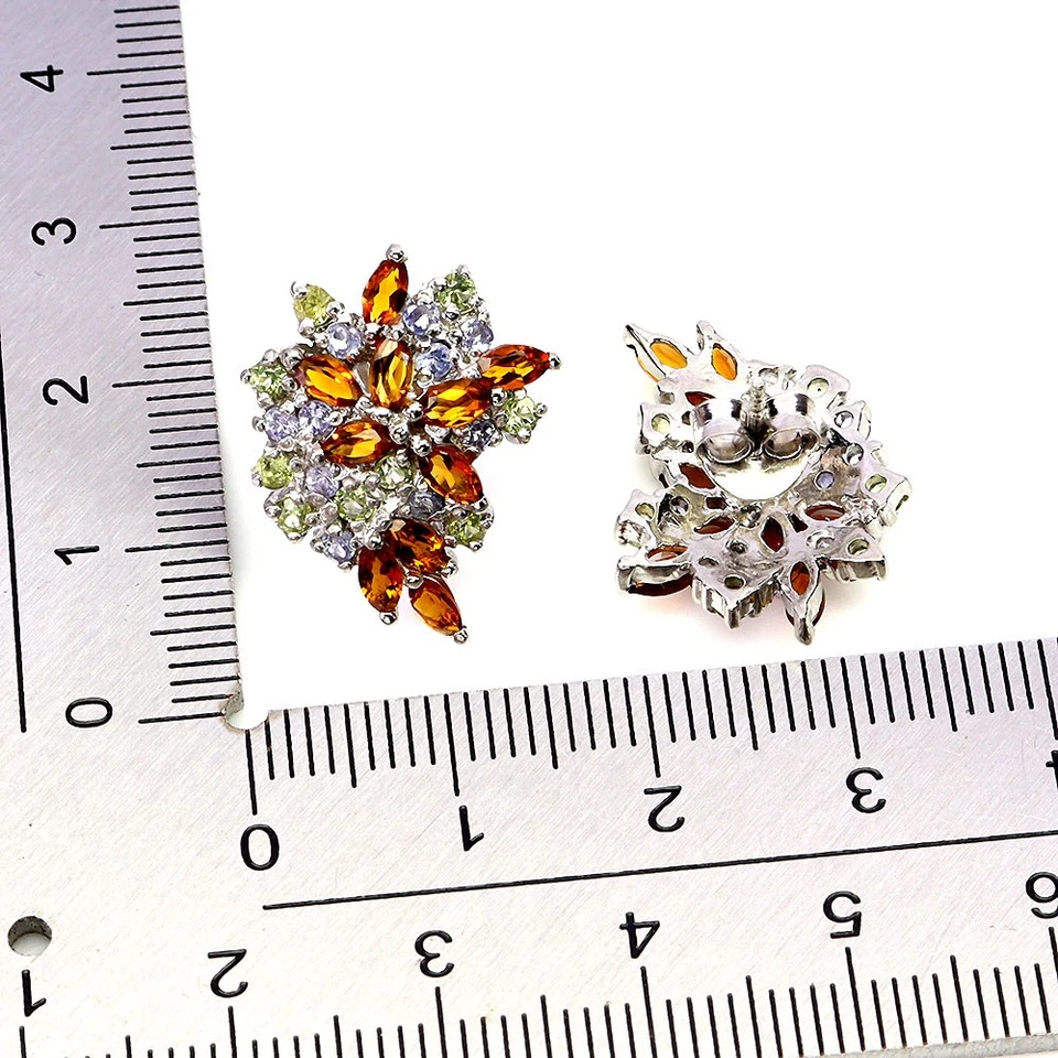 Orecchini In Argento Sterling 925 Con Gemme Di Citrino, Peridoto E Tanzanite - Immagine 3 di 4