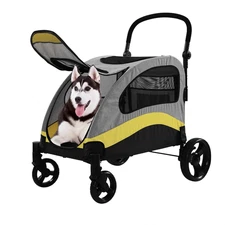 XL Extra Large Dog Stroller, All-Terrain 4 Wheel for 2 Medium Dogs, One-Click Fo