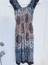 Ladies Juniors BOHO Retro Whimsical Off Shoulder Cottage Core Mini Dress Sz Sm