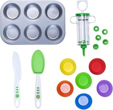 Curious Chef Kids Cookware - 16-Piece Cupcake  Decorating Kit I Multicolor