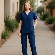Adar Uniforms Scrub Top Women's Small Navy Blue V Neck Short Sleeve
