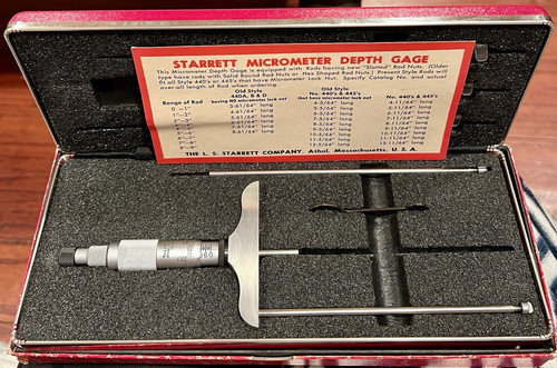 Vintage Starrett 0-3 Zoll 1.000stel (0,001") Tiefe Mikrometer Set Nr. 445A-3RL - Bild 1 von 8