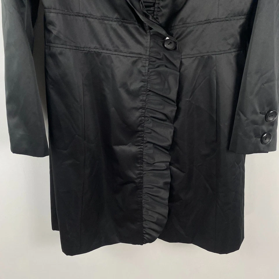 White House Black Market 夹克荷叶边正装黑色缎面外套 14 码 — 第 3/4 张图片