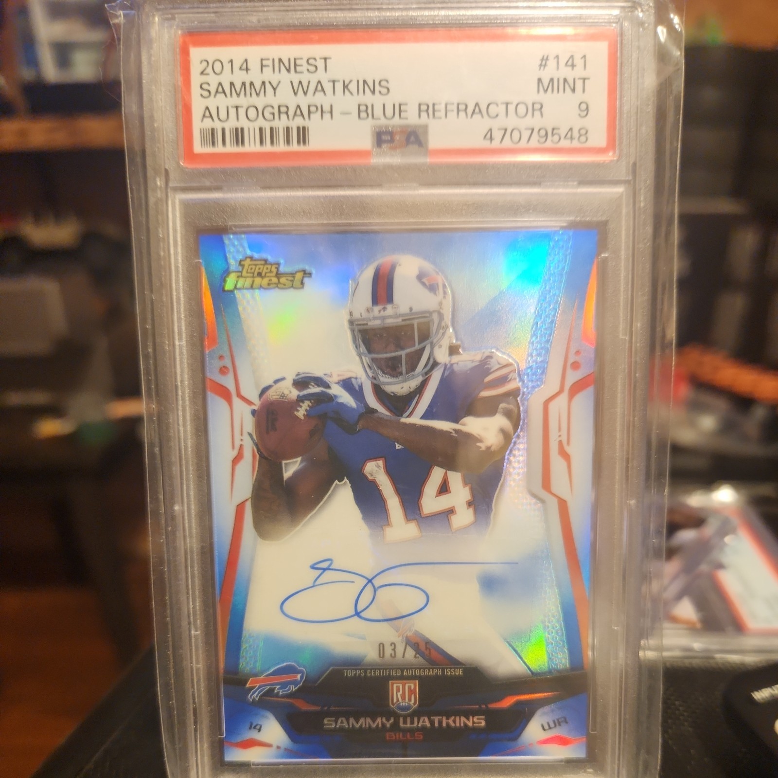 2014 Topps Finest Sammy Watkins AUTO Blue Refractor Rc Autograph #'d /25  PSA 9