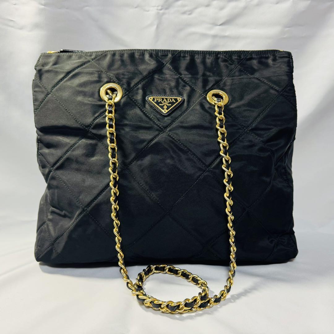 PRADA Tessuto Nylon Shoulder Tote Bag with Logo Plate in Excellent Condition From Japan  