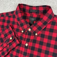 J Crew Oxford Shirt Slim Fit Mens XL Button Down Shirt Red Buffalo Check