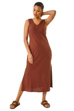 Roman Originals Bias Linen Mix Midi Dress For Women UK - Ladies Spring Summer