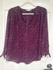Fun2Fun Women's MED 3/4 Sleeve Pullover Blouse Purple Multi Semi-Sheer