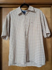 Tommy Hilfiger mens short sleeve button-down tan plaid shirt,size M