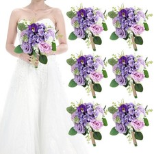 Set of 6 Bridesmaid Bouquets for Wedding - 7 Inch Artificial Flowers Bouquets...