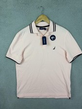 Nautica Polo Shirt Mens Small Pink Oasis Soft Cotton Blend Tipped Collar Men New