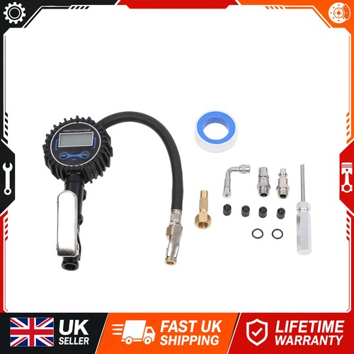 LCD Digital Tyre Inflator Pressure Gauge Air Line Clip on Tyre Pump Compressor