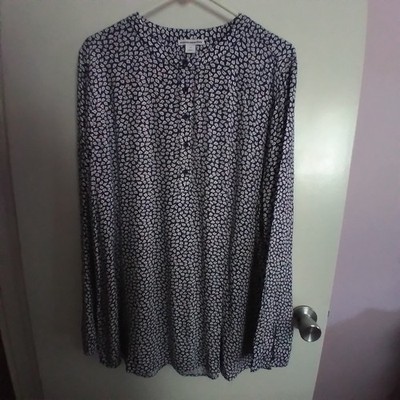 Amazon Essentials Blue White Print Womens Blouse Pullover XXL