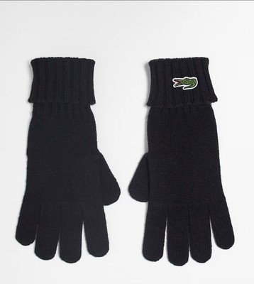 NWT LACOSTE Mens Gloves Mitten Black 100% Wool RV045251 166 Knit Size L