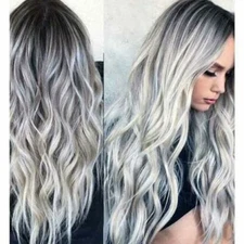 Rswsp 23 inch Natural Full Hair Long Wavy Synthetic Wig - Ombre Silver