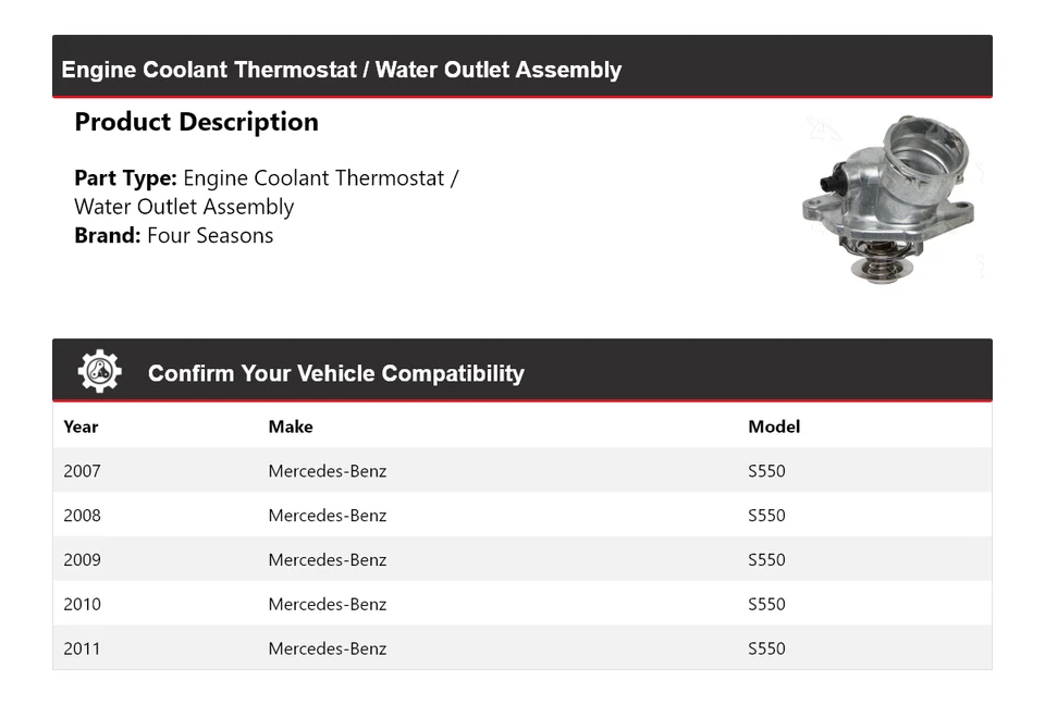 07-11 Mercedes-Benz S550 Motor Refrigerante Termostato / Conjunto de Salida de Agua 4 Temporadas Foto 2 de 4