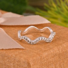 Dainty Wave Sterling Silver White Topaz Ring Womens Engagement Ring Gift For Her