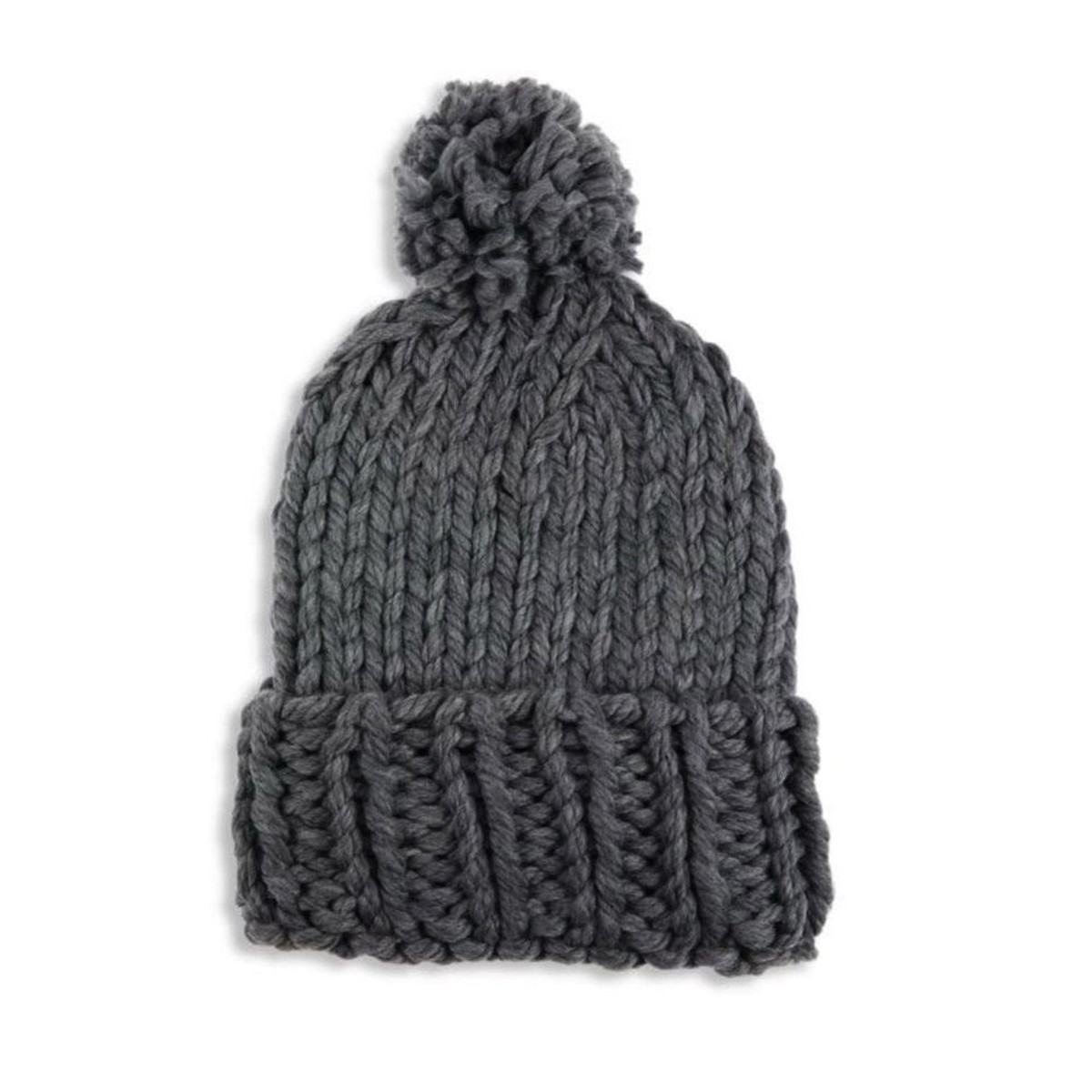 NEW Revolve Hat Attack Chunky Knit Cuffed Pom Beanie in Grey  display picture 3