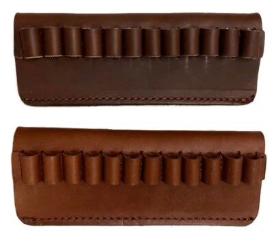 AFRICAN GAME INDUSTRIES, INC LEATHER PISTOL 357/38 or 44 AMMO BELT SLIDE HOLDER CARRIER - BRN / BLK / TAN