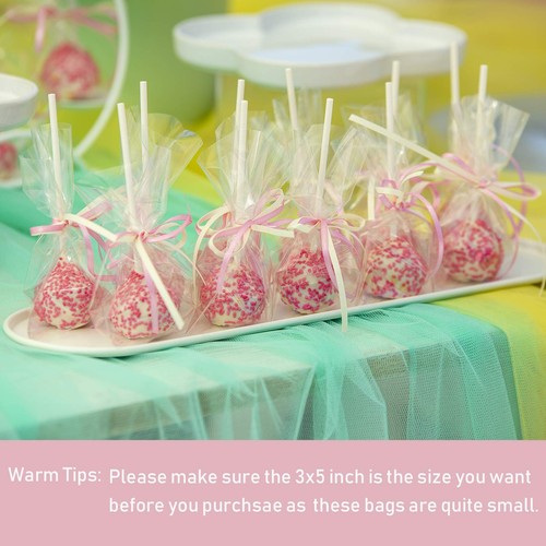 Cello Cellophane Treat Bags200 PCS 3x5 Inches Cake Pop Bags with Twist Ties C... - Picture 3 of 7