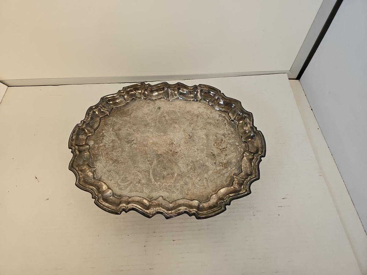 Vintage Tray with Legs, Silver plated, Tray with Floral Ornament 14