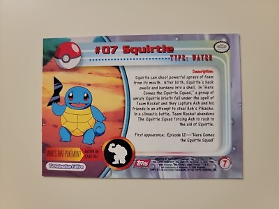 Topps SQUITLE ゼニガメ #07 Pokemon 1999 TV TOPPS - POKEMON - #07 SQUIRTLE - 1999 TV ANIMATION EDITION