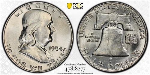 1954-D Franklin Half Silver Dollar PCGS MS63 Protected by Gold Shield & TrueView
