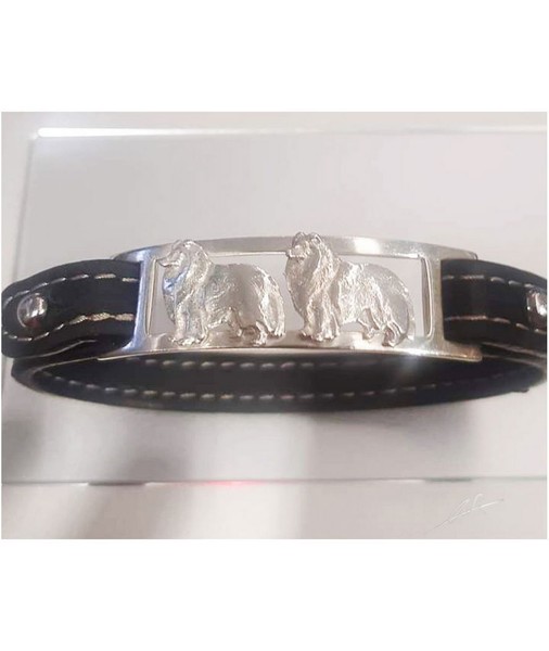 Armband Aus Echtem Leder Mit Doppeltem Collie 3D Armband In 925 Silber Luce-image