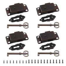 4 Sets Skeleton Key Lock Decorative Antique Red Bronze Cabinet Vintage Lock w...