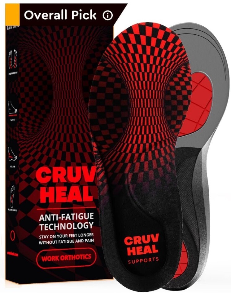 Cruvheal Antifatique Work Boot Insoles, Planter Fasciitis Relief, Red, Large eBay