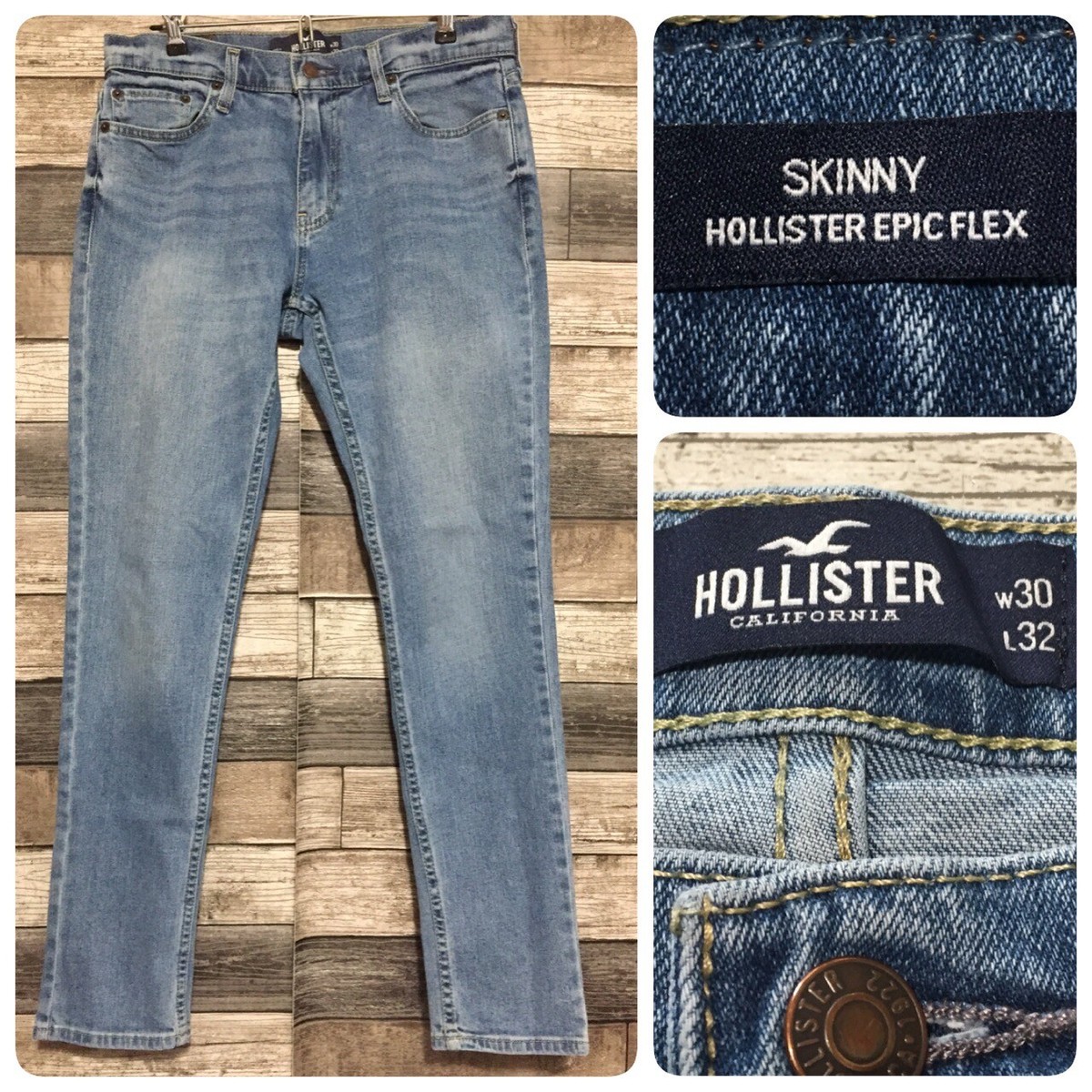 Hollister Epic Flex Skinny Jeans Men's 30x32 Light Wash Blue