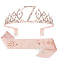 7th Birthday Crown Sash Pearl Pin Set Girls' 7th Birthday Gifts and Happy...