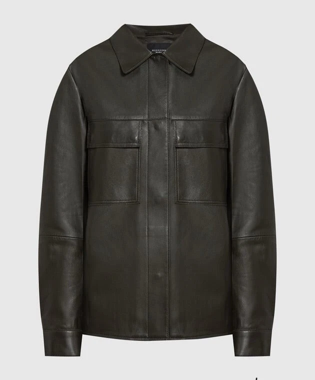 Max Mara Weekend Khaki Green 100% Leather Jacket Blazer Size 12 Boxy jacket - Image 3 of 4