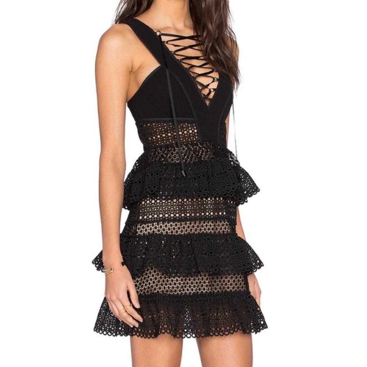 lace up tiered dress Daylight Unique Print Cutout Waist Back Lace-up Tiered Hem Maxi Dress   roschic