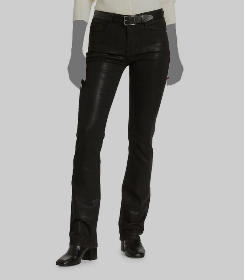 $266 Frame Women's Black Le Mini Boot Coated Slim Bootcut Jeans