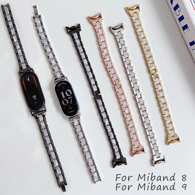 Jewelry Bangle Resin Strap for Xiaomi Mi Band 9 8 Steel Bracelet Metal Wristband