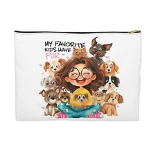 My Favorite Kids Have fur DOGS Fun Slogan Cosmetic Bag, Makeup Bag, for Women